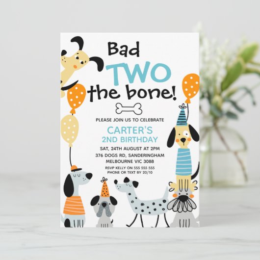 Invitation Caricature Comme Mauvais Deux Chiens Os 2e anniver (Debout devant)