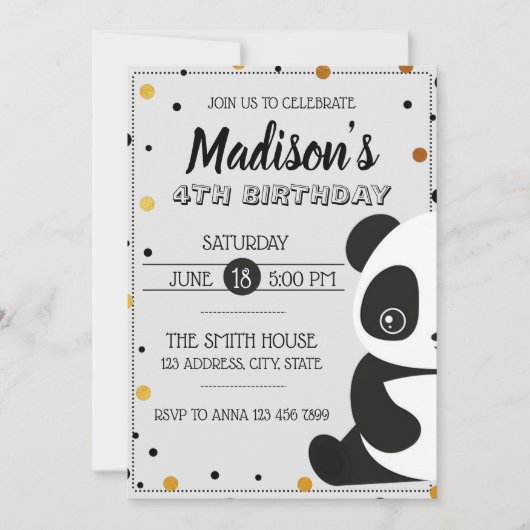 Invitation Caricature Cute Panda Anniversaire du Parti RSVP (Devant)