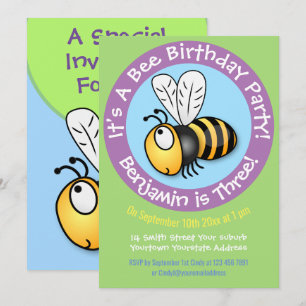 Invitation Caricature d'abeille joyeux 3 ans