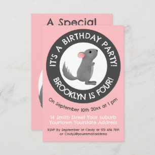 Invitation Caricature d'anniversaire chinchilla gris mignonne