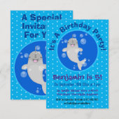 Invitation Caricature de bulles de narval joyeux (Devant / Derrière)