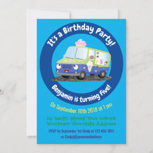 Invitation Caricature de camion de glace joli