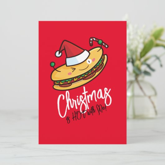 Invitation Caricature de Christmas Hotdog personnalisable (Debout devant)