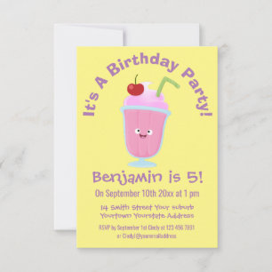 Invitation Caricature de crème glacée de fraise mignonne