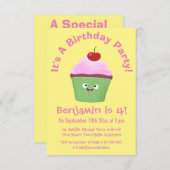 Invitation Caricature de cupcake joyeux (Devant / Derrière)
