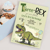 Invitation Caricature de Cute Dinosaur Trois Rex 3e fête d'an