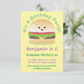 Invitation Caricature de hamburger kawaii joyeux (Debout devant)