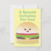 Invitation Caricature de hamburger kawaii joyeux (Dos)