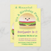 Invitation Caricature de hamburger kawaii joyeux (Devant / Derrière)