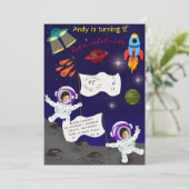 Invitation Caricature de l'astronaute spatiale d'anniversaire (Debout devant)