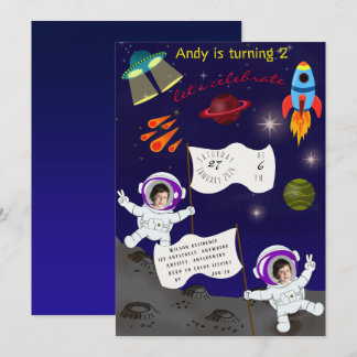 Invitation Caricature de l'astronaute spatiale d'anniversaire
