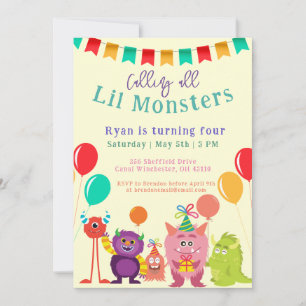 Invitation Caricature de Monster Cute lil Jaune fête d'annive