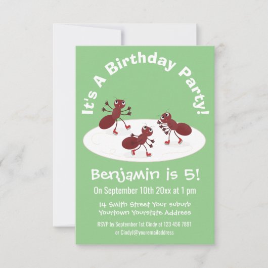 Invitation Caricature de patinage sur glace de Happy red four (Devant)