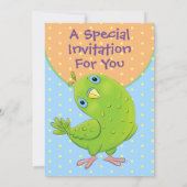 Invitation Caricature de perruche verte mignonne 5 ans i (Dos)