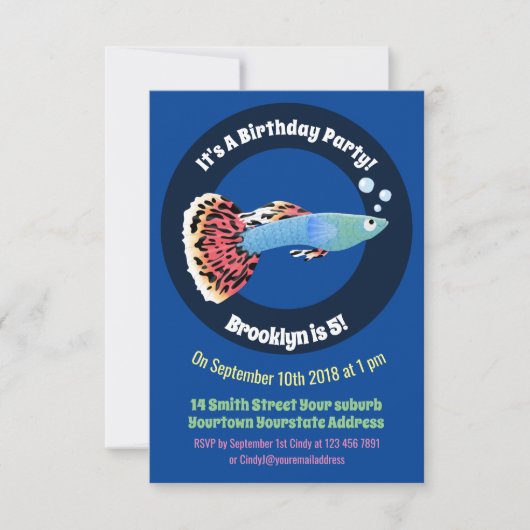 Invitation Caricature de poisson tropical guppy très chic (Devant)