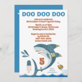 Invitation Caricature de requin mignon do-it-yourself fête de (Devant / Derrière)