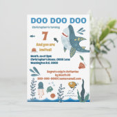 Invitation Caricature de requin mignon illustration âge anniv (Debout devant)