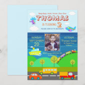 Invitation Caricature de transport Personnaliser Anniversaire (Devant / Derrière)