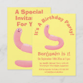 Invitation Caricature de vers de terre rose joli (Devant / Derrière)