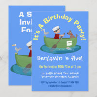 Caricature de voilier et de canot à rames garçon m