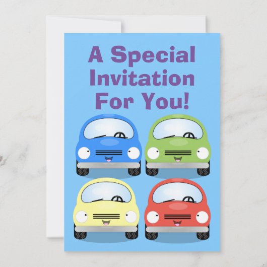 Invitation Caricature de voitures Cute kawaii (Dos)