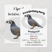 Invitation Caricature d'oiseau de caille de Californie (Devant / Derrière)