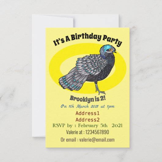 Invitation Caricature d'oiseau de faisan paon de Bornéo (Devant)