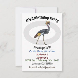Invitation Caricature d'oiseau de grue couronné gris