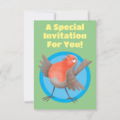 Invitation Caricature d'oiseau rouge chantant mignon (Dos)
