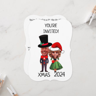 Invitation Caricature drôle personnalisée en couple de Noël