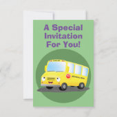 Invitation Caricature du bus scolaire jaune joyeux (Dos)