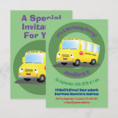 Invitation Caricature du bus scolaire jaune joyeux (Devant / Derrière)