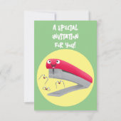 Invitation Caricature en agrafeuse rouge pâle (Dos)