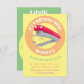 Invitation Caricature en agrafeuse rouge pâle (Devant / Derrière)