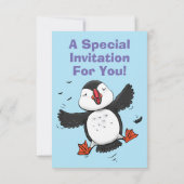 Invitation Caricature en bleu bouffin joyeux (Dos)