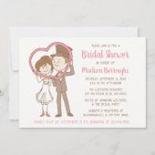 Invitation Caricature Fête de l'mariée rose Coeur de la marié (Devant)