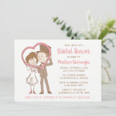 Invitation Caricature Fête de l'mariée rose Coeur de la marié (Debout devant)