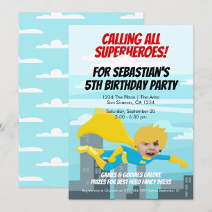 Invitation Caricature Flying Superhero Comic Anniversaire