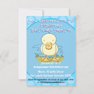 Invitation Caricature jaune mignon pour canard bébé