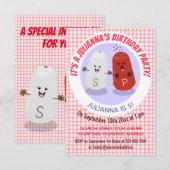 Invitation Caricature joli kawaii sel et poivre (Devant / Derrière)