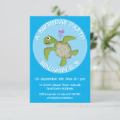 Invitation Caricature joyeuse de tortue de mer verte mignonne (Debout devant)