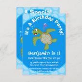 Invitation Caricature joyeuse de tortue de mer verte mignonne (Devant / Derrière)