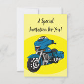 Invitation Caricature joyeux bleu moto (Dos)
