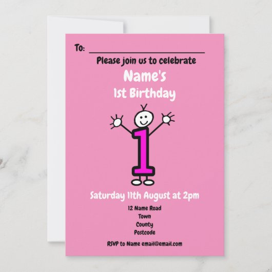 Invitation Caricature mignonne Bébé Fille Premier Anniversair (Devant)