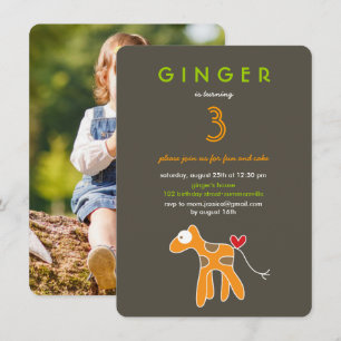 Invitation Caricature mignonne Giraffe Orange Photo d'anniver