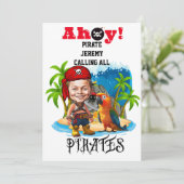 Invitation Caricature mignonne pour enfants pirate sur l'île (Debout devant)