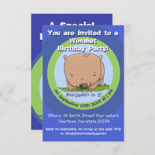 Invitation Caricature mignonne wombat 2 ans d'anniversaire in
