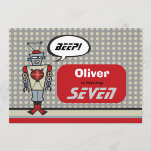 Invitation Caricature Rétro Robot Cute Kids Boy Anniversaire