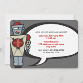 Invitation Caricature Rétro Robot Cute Kids Boy Anniversaire (Dos)