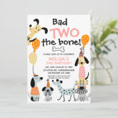 Invitation Caricature rose mauvais deux Chiens os os 2e anniv (Debout devant)